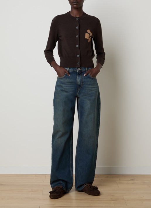 Isabel Marant Newton fijngebreid vest in wolblend met logo - voorkant 2 chocoladebruin