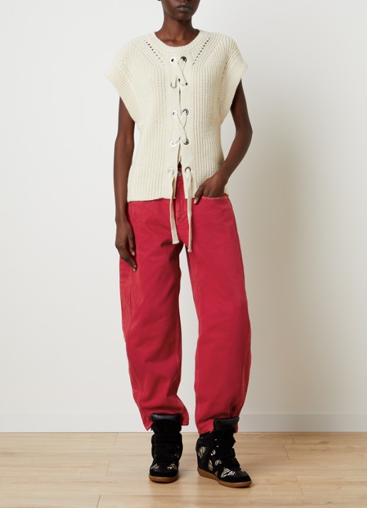 Isabel Marant Oriane mid waist tapered jeans met steekzakken - voorkant 5 rood