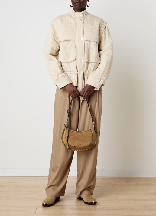 Isabel Marant Oskan Moon crossbodytas van kalfssuède met studs  - voorkant 6 camel