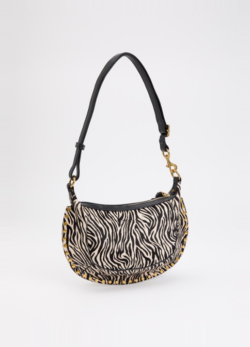 Isabel Marant Oskan Moon schoudertas van leer met ponyhair en zebraprint - achterkant zwart