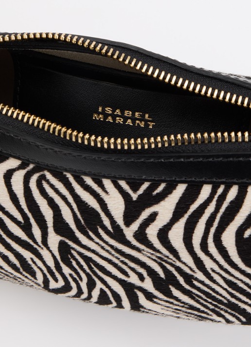 Isabel Marant Oskan Moon schoudertas van leer met ponyhair en zebraprint - detail 2 zwart