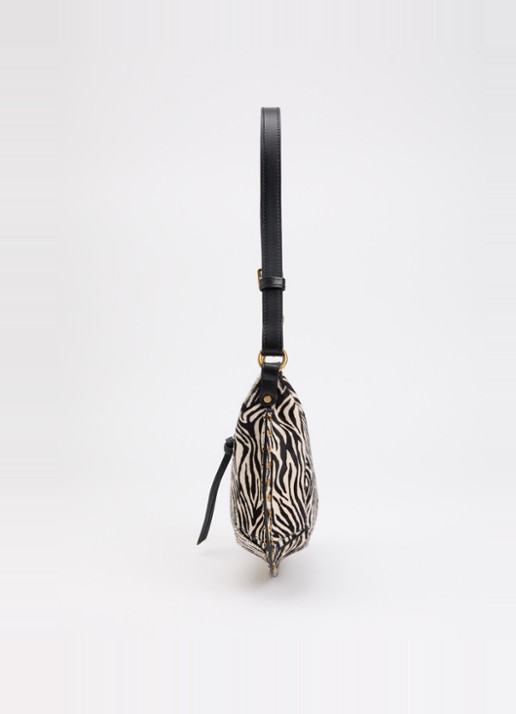 Isabel Marant Oskan Moon schoudertas van leer met ponyhair en zebraprint - detail 3 zwart