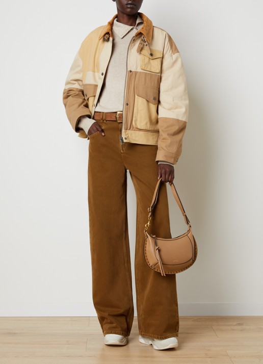 Isabel Marant Oskan Moon schoudertas van leer met studs en verstelbare schouderriem - voorkant 7 beige