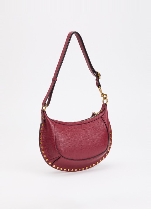 Isabel Marant Oskan Moon schoudertas van leer met studs en verstelbare schouderriem - achterkant 5 cranberryrood