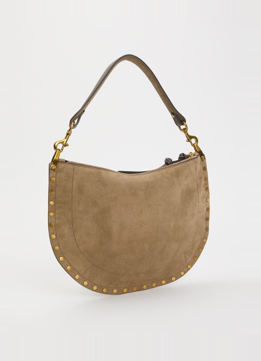 Isabel Marant Oskan Soft Zip schoudertas van suède met studs en afneembare schouderriem - achterkant 5 donkerbeige