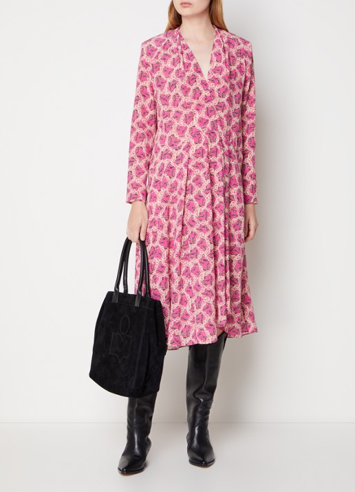 Isabel Marant Patel midi jurk in zijdeblend met print - detail 2 roze