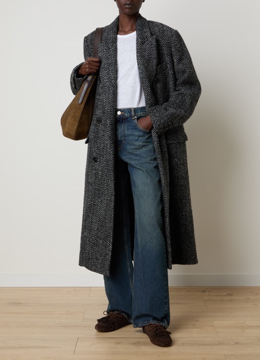 Isabel Marant Pilda double-breasted mantel in wolblend met klepzakken - voorkant 6 antraciet