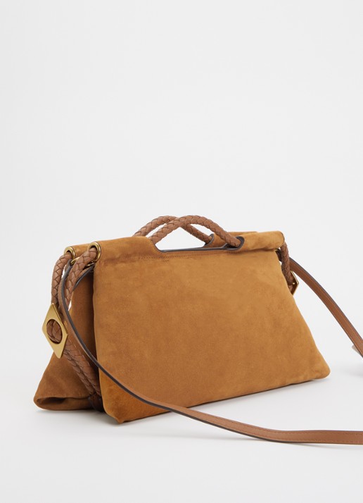 Isabel Marant Pipa M handtas van kalfssuède met afneembare schouderriem - achterkant 5 cognac