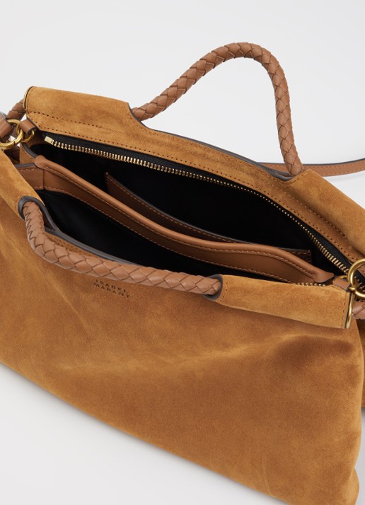 Isabel Marant Pipa M handtas van kalfssuède met afneembare schouderriem - detail cognac