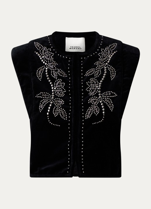 Isabel Marant Poppy gilet van fluweel met studs - voorkant 3 zwart
