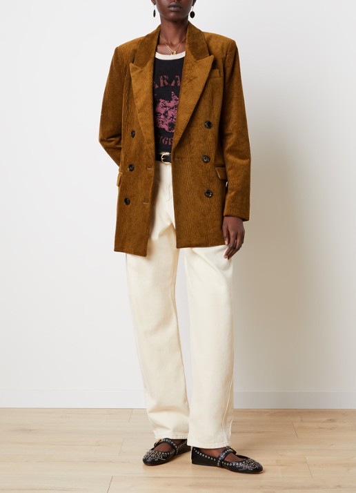 Isabel Marant Rasma double-breasted blazer van corduroy - voorkant 2 cognac
