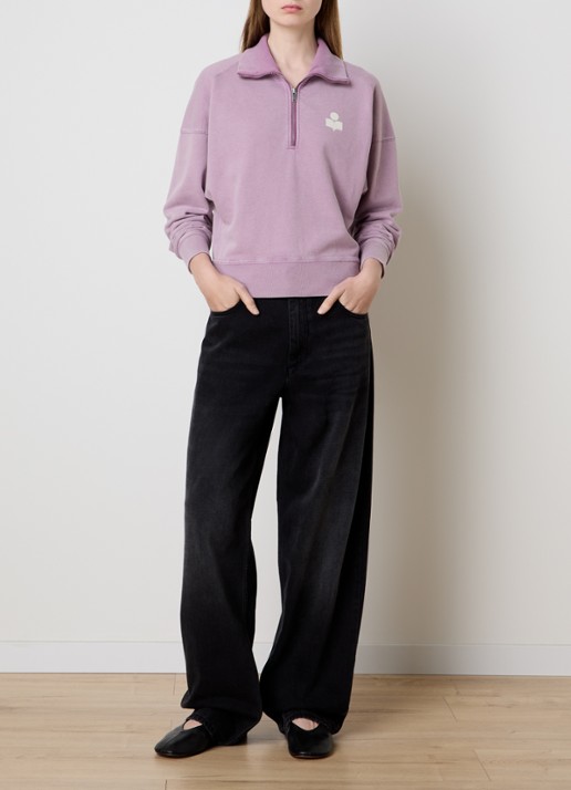Isabel Marant Ross sweater met halve rits en flock logoprint - voorkant 2 lavendel