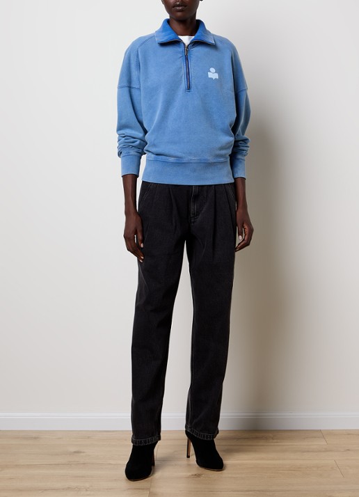 Isabel Marant Ross sweater met halve rits en flock logoprint - voorkant 5 blauw