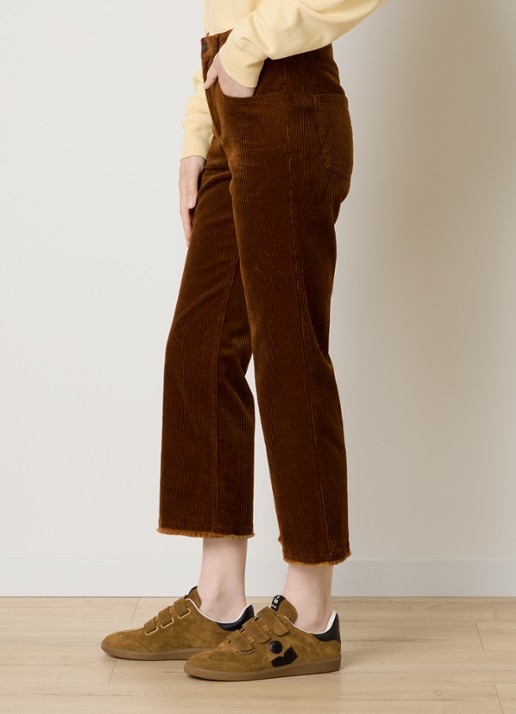 Isabel Marant Ruthie high waist cropped straight fit broek van corduroy - detail 3 cognac