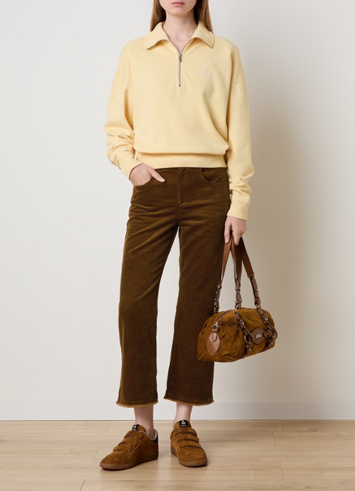 Isabel Marant Ruthie high waist cropped straight fit broek van corduroy - voorkant 6 cognac