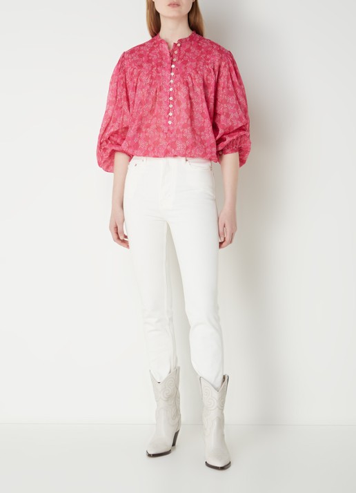 Isabel Marant Salika blouse met ballonmouw - voorkant 5 fuchsia