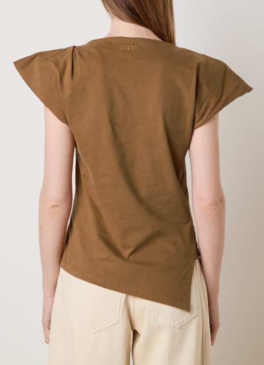 Isabel Marant Sebani top met schoudervulling en asymmetrische zoom - achterkant 3 camel