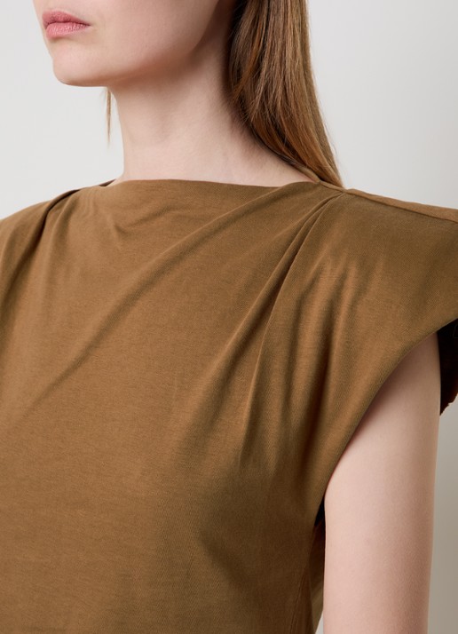 Isabel Marant Sebani top met schoudervulling en asymmetrische zoom - detail 2 camel