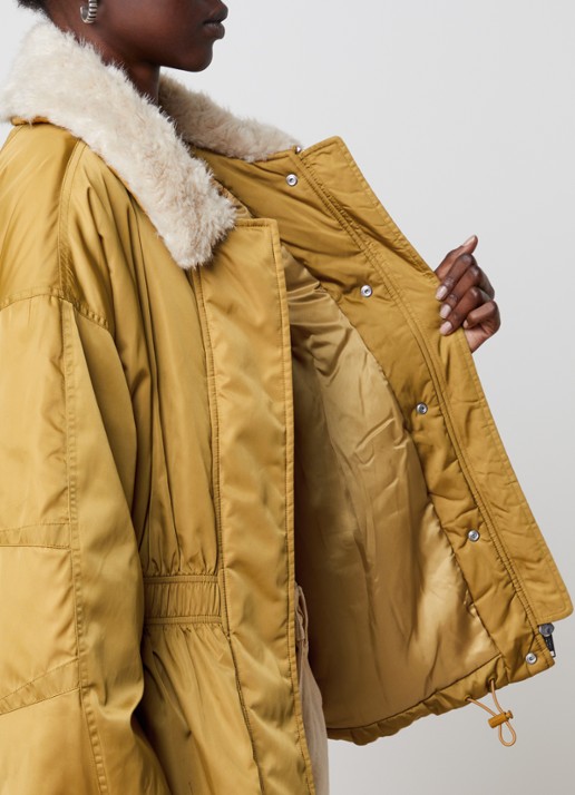 Isabel Marant Selja gewatteerd jack met kraag van imitatiebont - detail 4 okergeel