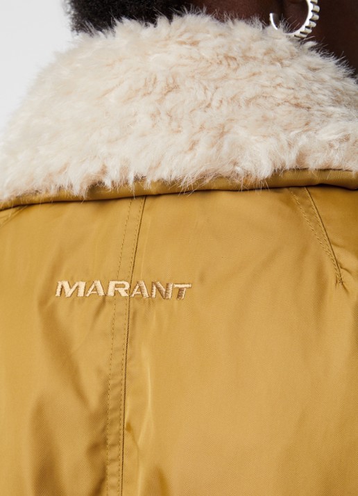 Isabel Marant Selja gewatteerd jack met kraag van imitatiebont - detail 5 okergeel