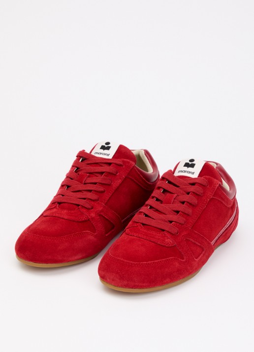 Isabel Marant Senny Low sneaker van suède - detail rood
