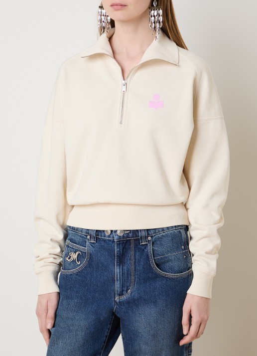 Isabel Marant Sweater met halve rits en logo - detail 4 gebroken wit
