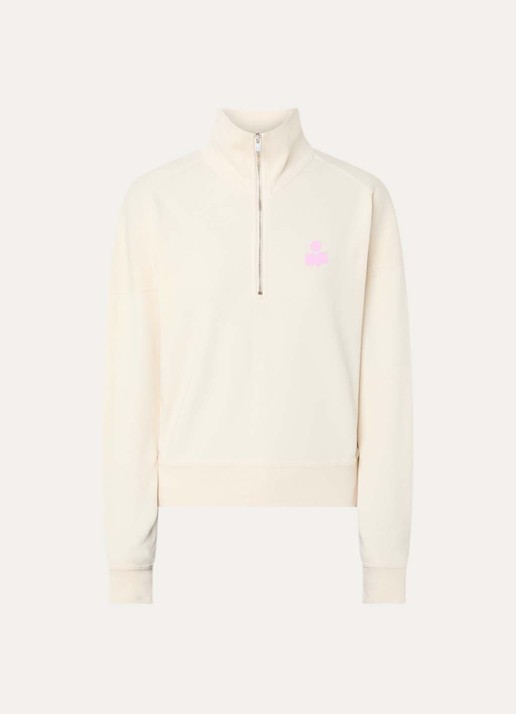 Isabel Marant Sweater met halve rits en logo - voorkant 2 gebroken wit