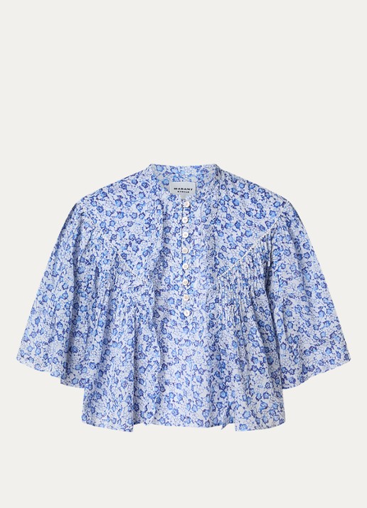 Isabel Marant Veelia tuniek met volant en print - voorkant 4 kobaltblauw