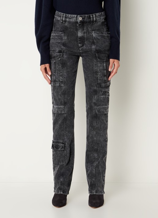 Isabel Marant Vokayo high waist straight fit cargobroek van denim - detail zwart
