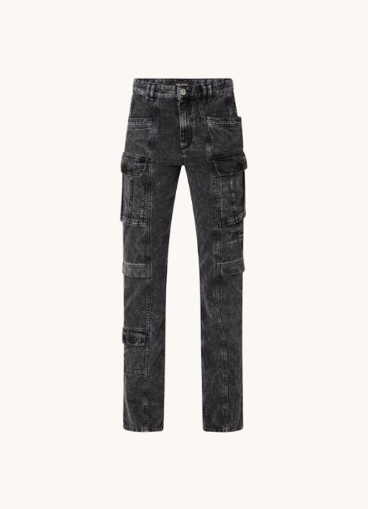 Isabel Marant Vokayo high waist straight fit cargobroek van denim - voorkant 4 zwart