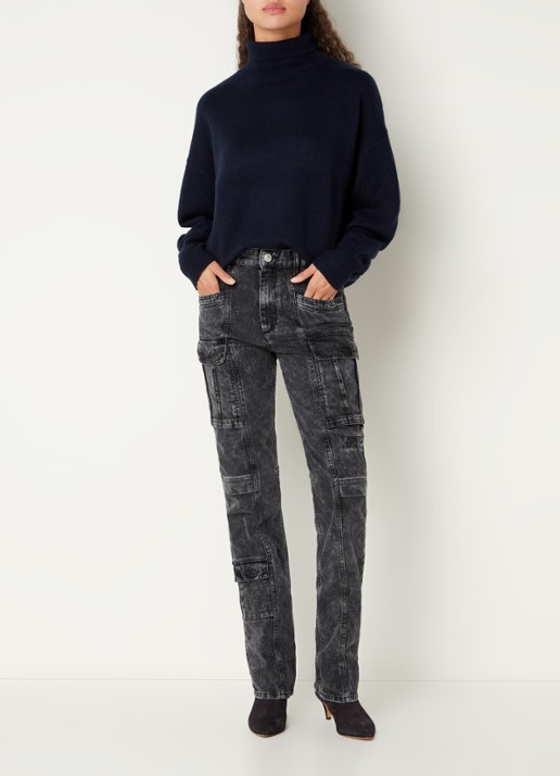 Isabel Marant Vokayo high waist straight fit cargobroek van denim - voorkant 5 zwart