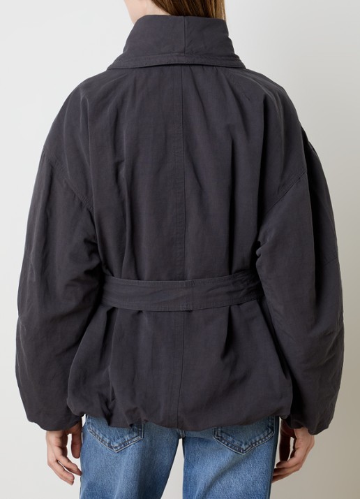 Isabel Marant Volinda bomberjack in linnenblend met steekzakken en strikceintuur  - achterkant 4 donkerblauw