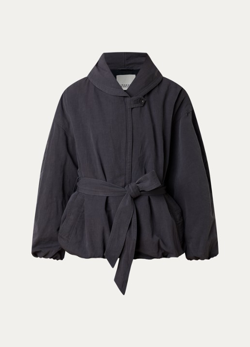 Isabel Marant Volinda bomberjack in linnenblend met steekzakken en strikceintuur  - voorkant 5 donkerblauw