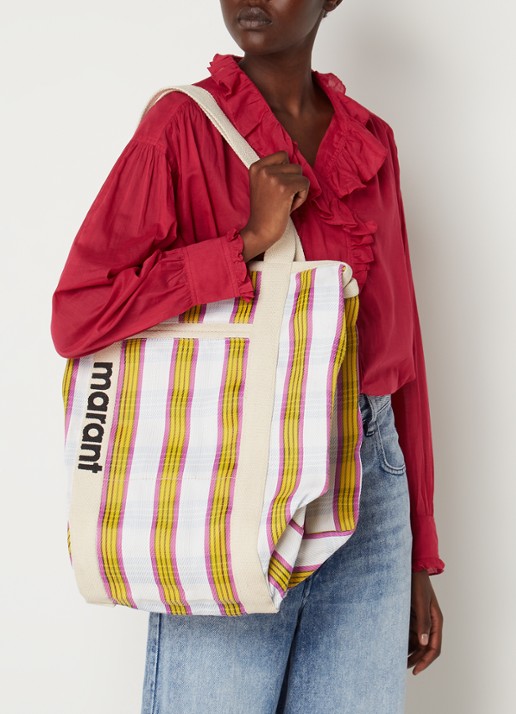 Isabel Marant Warden shopper met ruitdessin - voorkant 2 beige