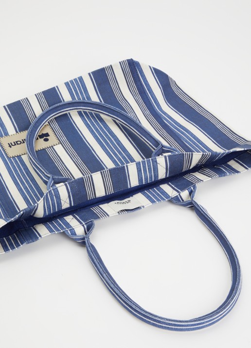 Isabel Marant Yenky small shopper met streepprint en logo - detail indigo