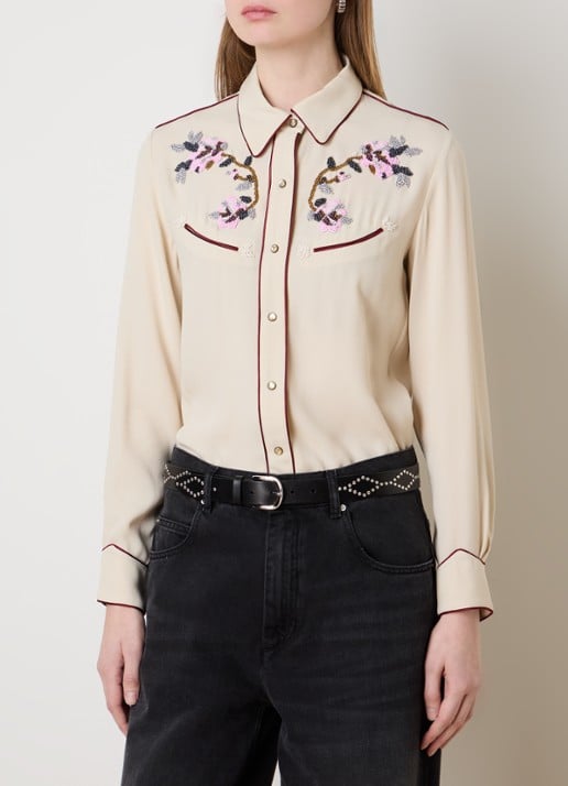 Isabel Marant Yzea blouse met kralendecoratie - detail 3 beige