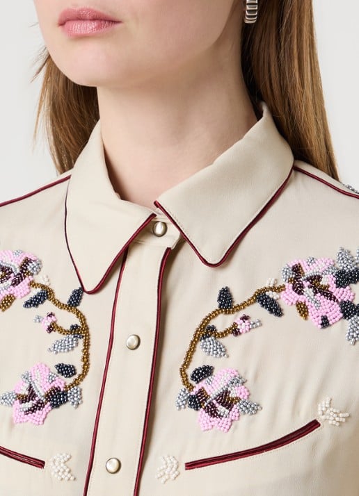 Isabel Marant Yzea blouse met kralendecoratie - detail 4 beige