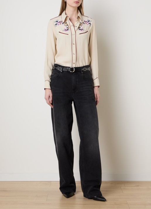 Isabel Marant Yzea blouse met kralendecoratie - voorkant 2 beige