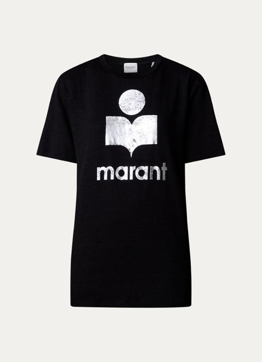 Isabel Marant Zewel T-shirt van linnen met logoprint - voorkant 2 zwart
