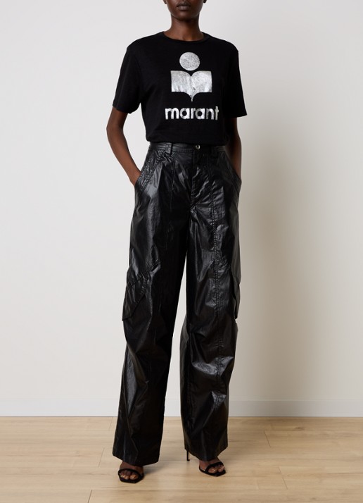 Isabel Marant Zewel T-shirt van linnen met logoprint - voorkant 3 zwart