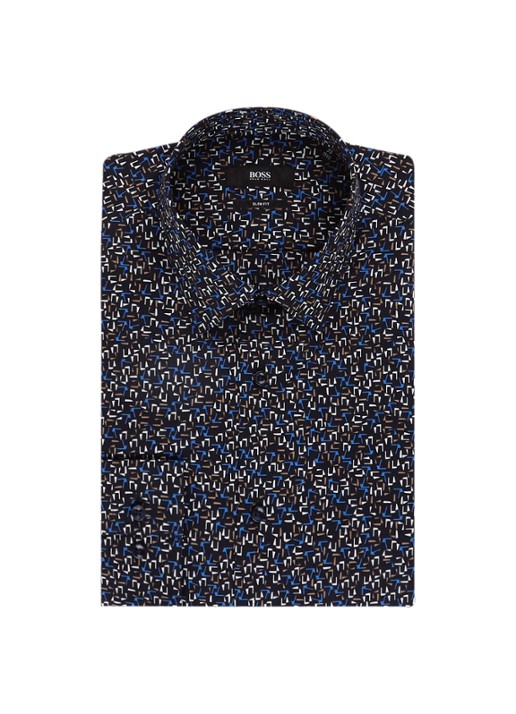Isko slim fit overhemd met grafisch dessin - voorkant 3 donkerblauw