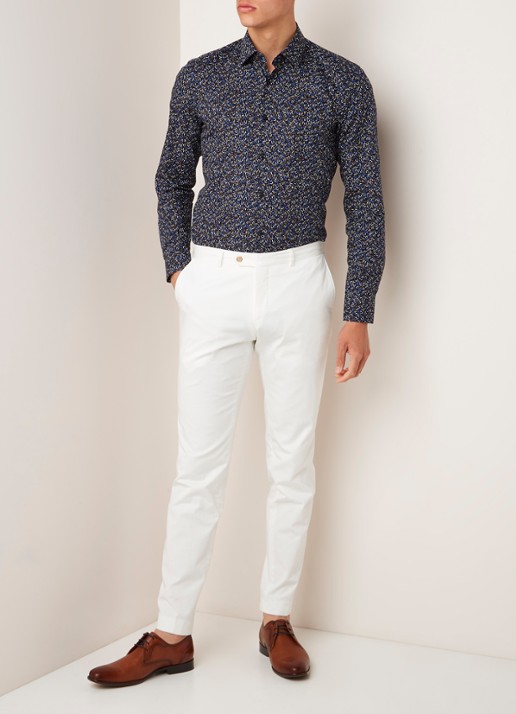 Isko slim fit overhemd met grafisch dessin - voorkant 4 donkerblauw