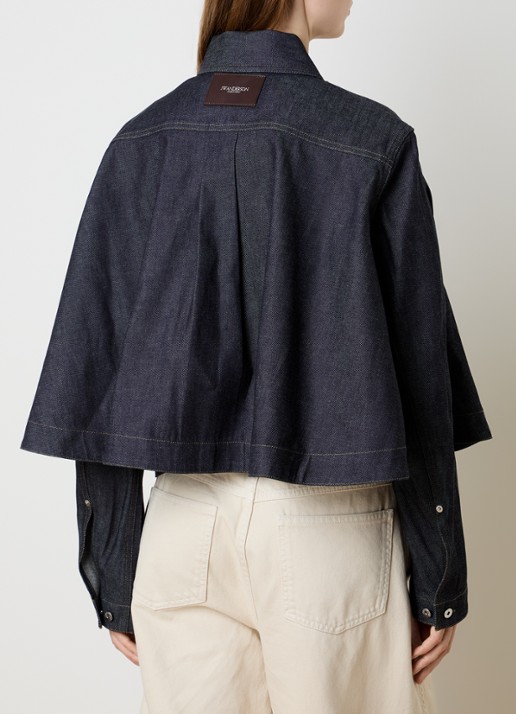 J.W. Anderson Cropped A-lijn blouse van denim met borstzak en donkere wassing - achterkant 4 indigo