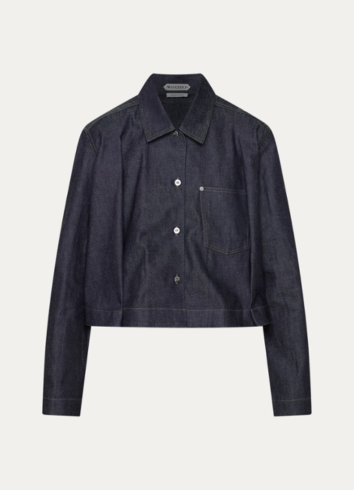 J.W. Anderson Cropped A-lijn blouse van denim met borstzak en donkere wassing - voorkant 5 indigo
