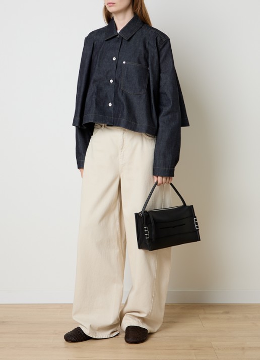 J.W. Anderson Cropped A-lijn blouse van denim met borstzak en donkere wassing - voorkant 6 indigo