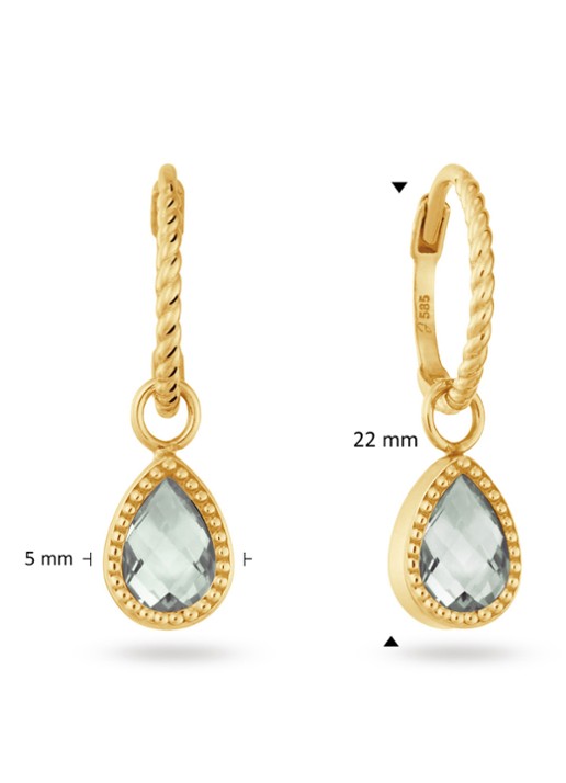 Jackie 14K Gold Amstel oorhangers van 14 karaat geelgoud - detail 2 groen