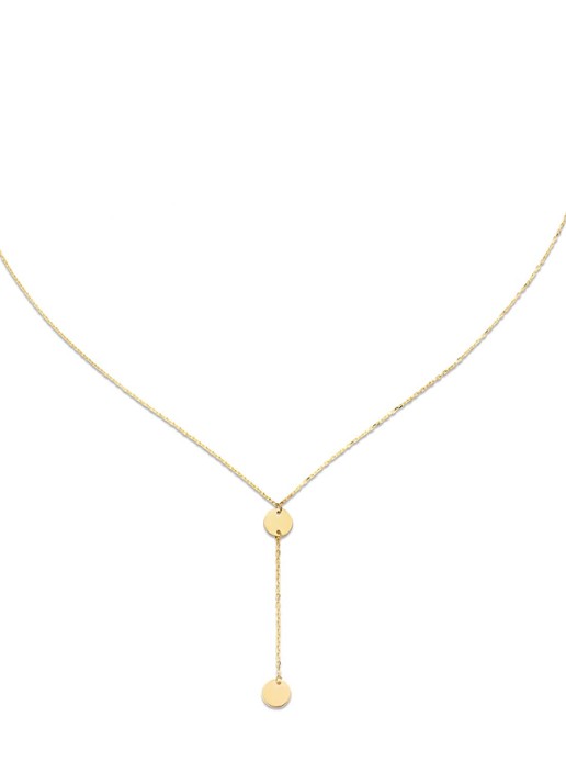 Jackie 14K Gold Disc Y schakelketting van 14 karaat geelgoud - voorkant 2 geelgoud
