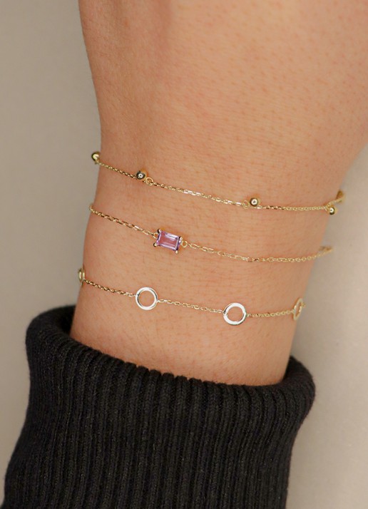 Jackie 14K Gold Dotted schakelarmband van 14 karaat geelgoud - detail 2 geelgoud