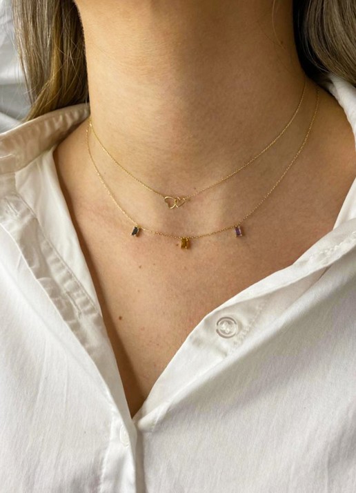 Jackie 14K Gold Double Heart ketting van 14 karaat geelgoud - voorkant 4 geelgoud