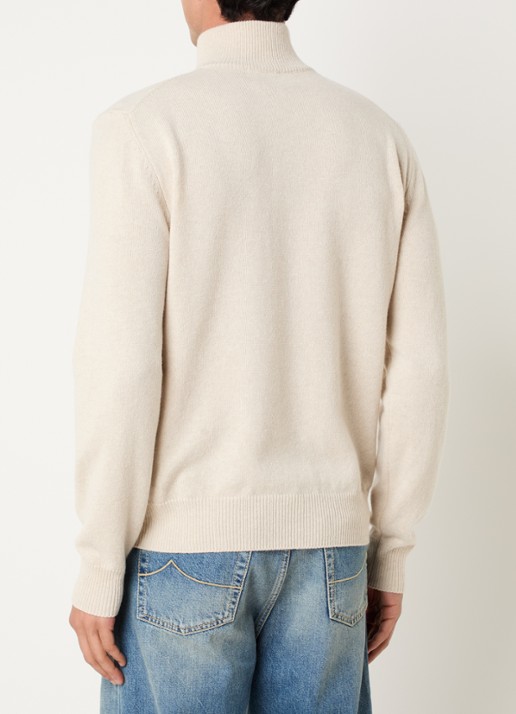 Jacob Cohën Fijngebreide pullover in kasjmier wolblend met halve rits - achterkant beige